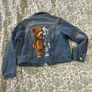 SHEIN Blue Jean Jacket with Artistic Back Design